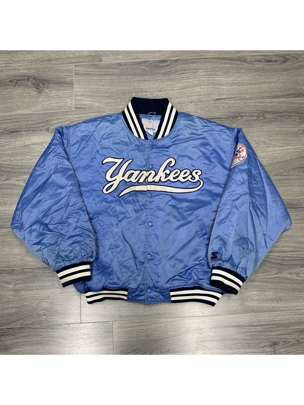 Vintage Starter New York Yankees Satin Jacket 3XL Rare Men’s Light Blue